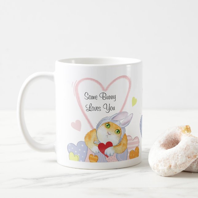 Lite Bunny Kärlek You Cute Watercolor Kaffemugg (Med munk)