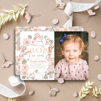 Lite Bunny Lop Lila Lilac Photo 1st Birthday Inbjudningar