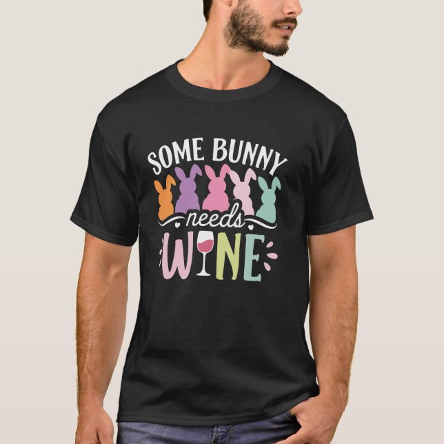 Lite Bunny Needs Vin Funny Vin Drinking Bunny Ea T Shirt (Framsida)