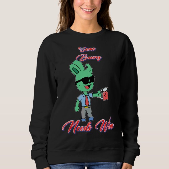 Lite Bunny Needs Vin Humor T Shirt (Framsida)