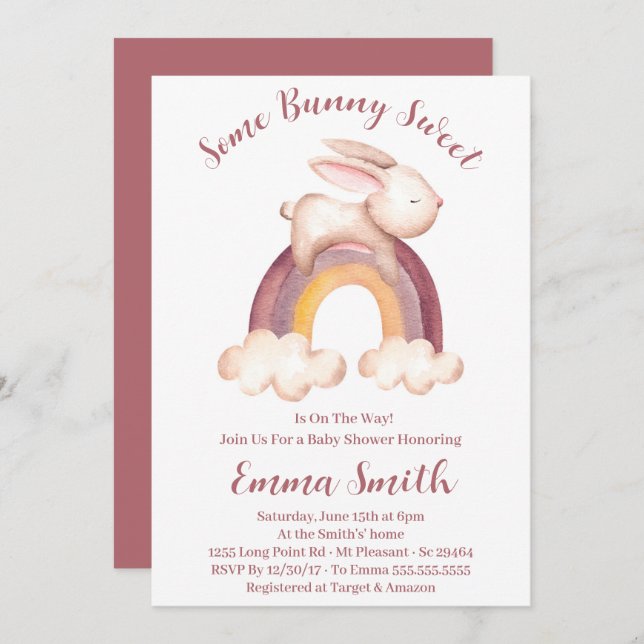 Lite Bunny Sweet Watercolor Baby Shower Inbjudningar (Fram/baksida)