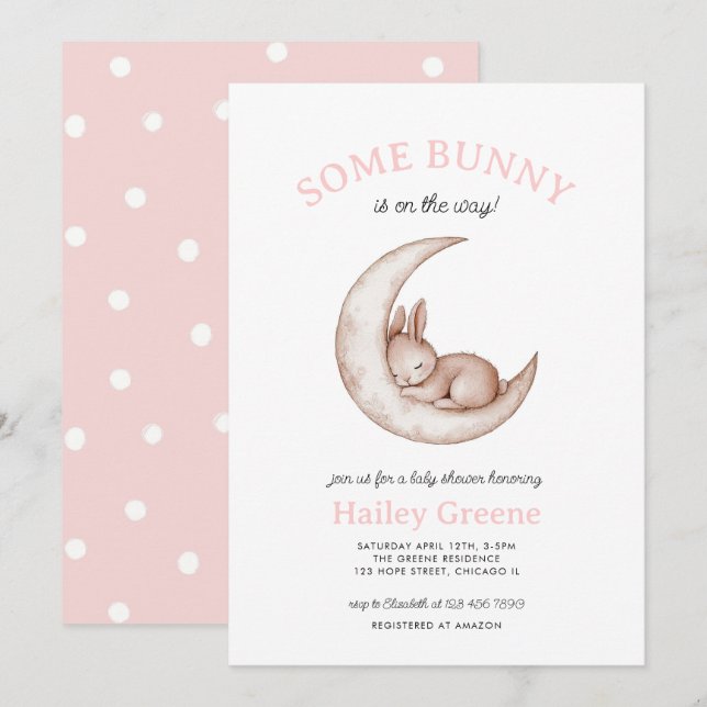 Lite Bunny Vår Påsk Rosa Girl Baby Shower Inbjudningar (Fram/baksida)