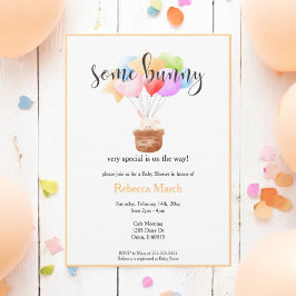 Lite Bunny Watercolor Balloon Bunny Baby Shower Inbjudningar