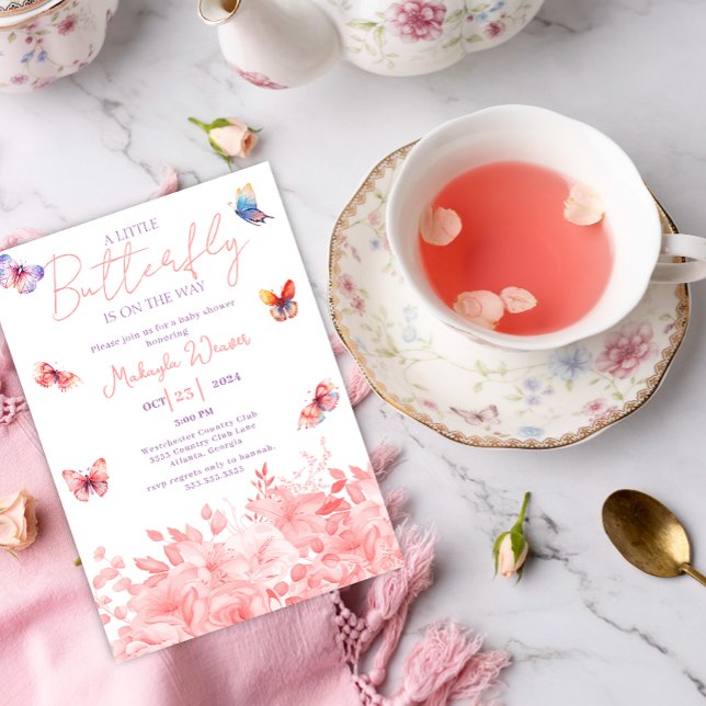 Lite Butterfly Lila rosa blommor Baby Shower Inbjudningar (Skapare uppladdad)