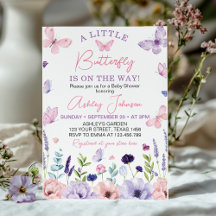 Lite Butterfly Rosa Lila Blommigt Baby Shower