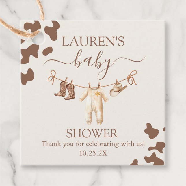 Lite Cowboy Baby Shower Boy Gåvor Etiketter (Framsida)