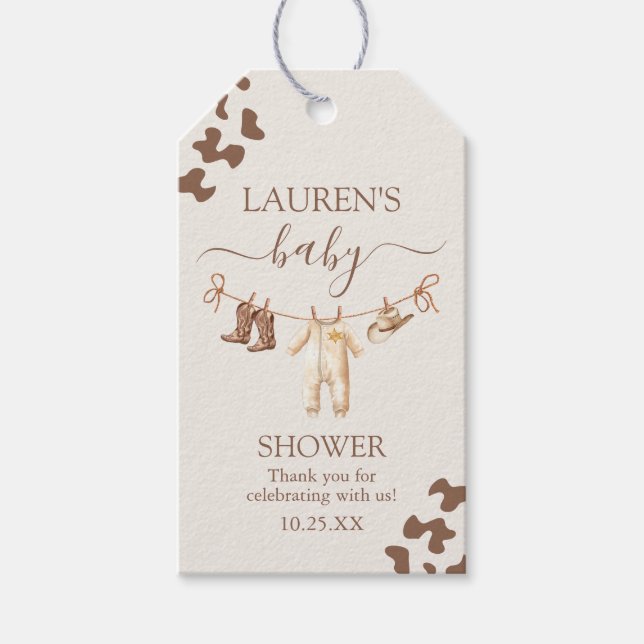 Lite Cowboy Baby Shower Boy Gift Märkre Presentetikett (Framsidan)