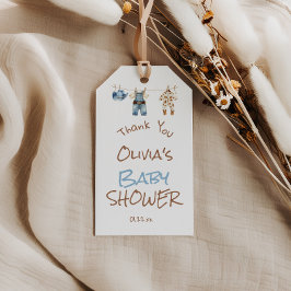 Lite Cowboy Blue Brown Clothesline Baby Shower Presentetikett