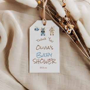 Lite Cowboy Blue Brown Clothesline Baby Shower Presentetikett