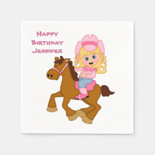 Lite cowgirl- och ponnyfödelsedag pappersservett