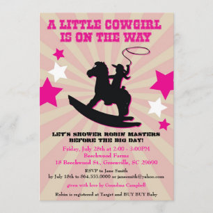 Lite Cowgirlbaby showerinbjudan som vaggar hästen Inbjudningar