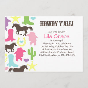 Lite Cowgirlfödelsedagsfest inbjudan