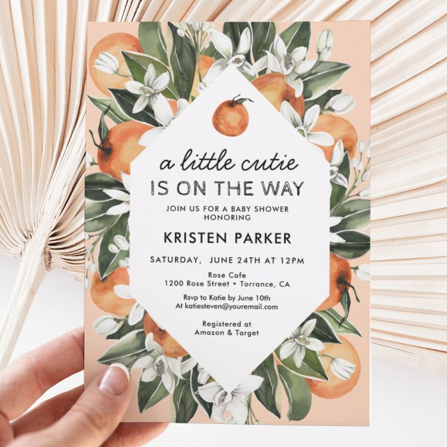 Lite Cutie är på väg mot Orange Baby Shower Inbjudningar (Skapare uppladdad)