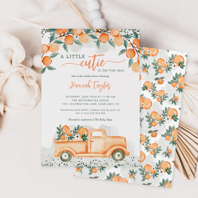 Lite Cutie är på väg mot Orange Baby Shower Inbjudningar (Skapare uppladdad)