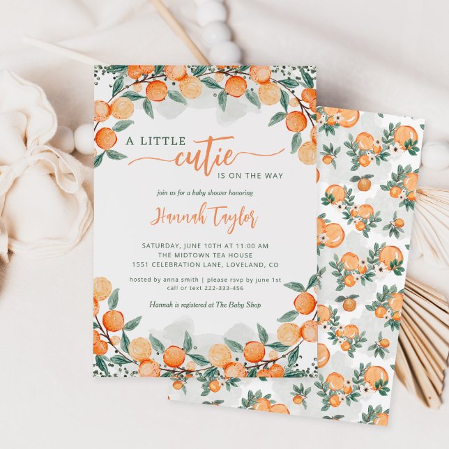 Lite Cutie är på väg mot Orange Baby Shower Inbjudningar (Skapare uppladdad)