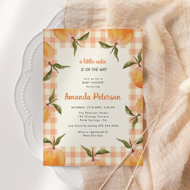 Lite Cutie är på väg mot Orange Baby Shower Inbjudningar (Skapare uppladdad)