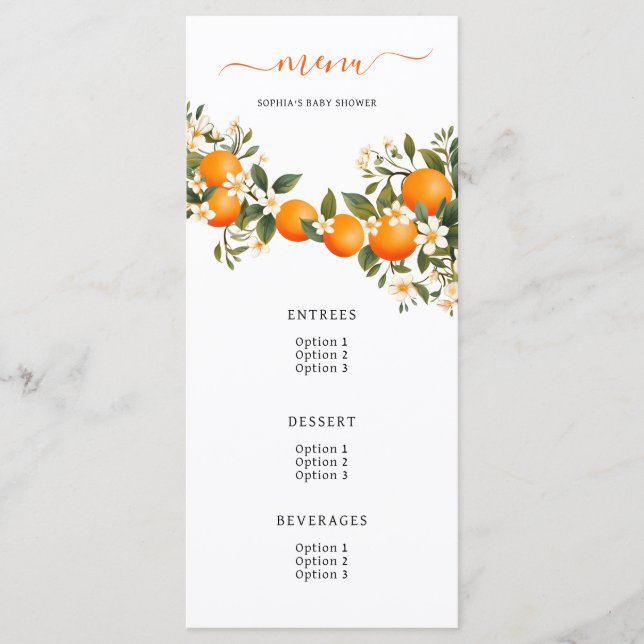 Lite Cutie är på väg mot Orange Baby Shower Meny (Framsida)