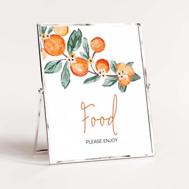 Lite Cutie är på väg mot Orange Food Poster (Neutral Cutie is on the Way Baby Shower Food Sign)