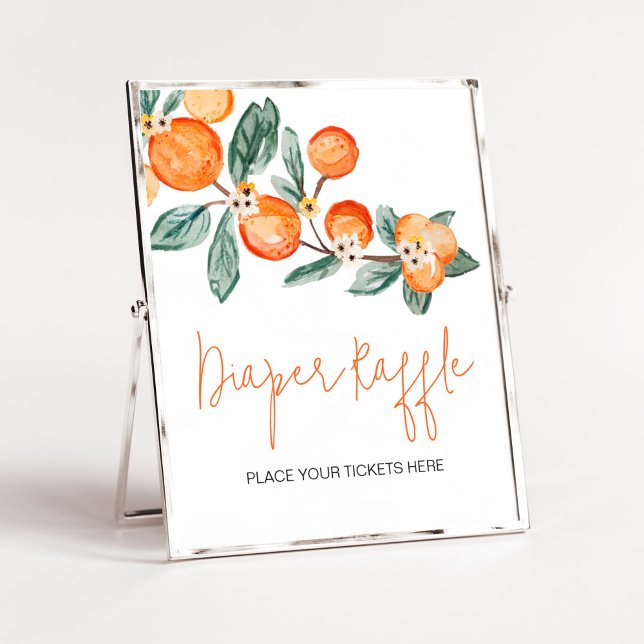 Lite Cutie är på väg mot Orange Raffle Poster (Neutral Cutie is on the Way Baby Shower Diaper Raffle Sign)