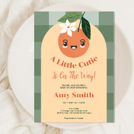 Lite Cutie Citrus Orange Gingham Baby Shower Inbjudningar