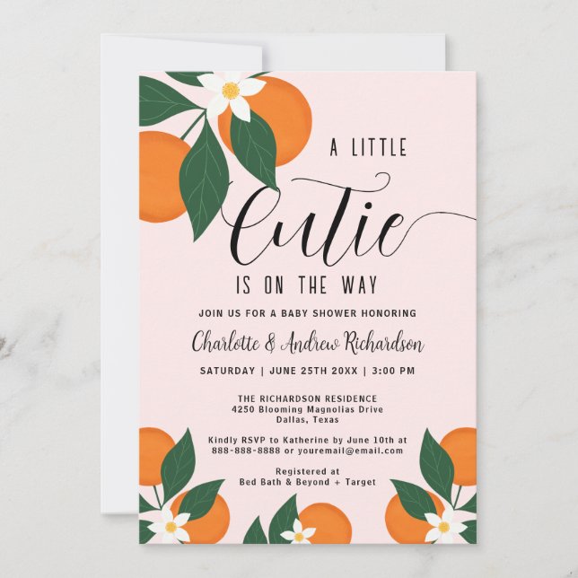 Lite Cutie Citrus Orange Par Baby Shower Inbjudningar (Framsida)