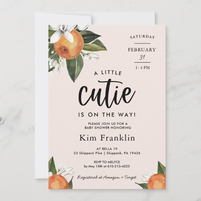 Lite Cutie Clementine Orange BABY SHOWER Invi Inbjudningar (Framsida)