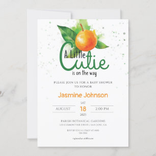 Lite Cutie Grönt Stripe Watercolor Tangerine Inbjudningar