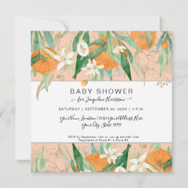 Lite cutie-Orangar i Eucalyptus Baby Shower Inbjudningar