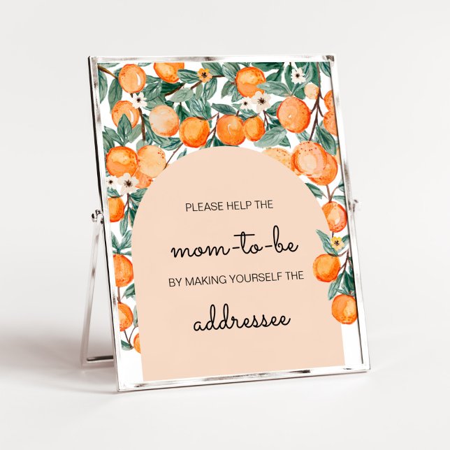 Lite Cutie Orange Kuvert Station Poster (Gender Neutral Citrus Baby Shower Envelope Station Sign)