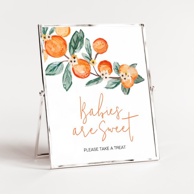 Lite Cutie på Orangen Spädbarn är Sweet Poster (Neutral Cutie is on the Way Baby Shower Babies are Sweet Sign)