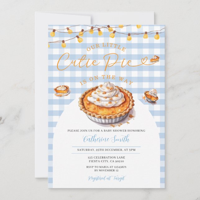 Lite Cutie Paj är på väg som Baby Shower Blue Inbjudningar (Framsida)