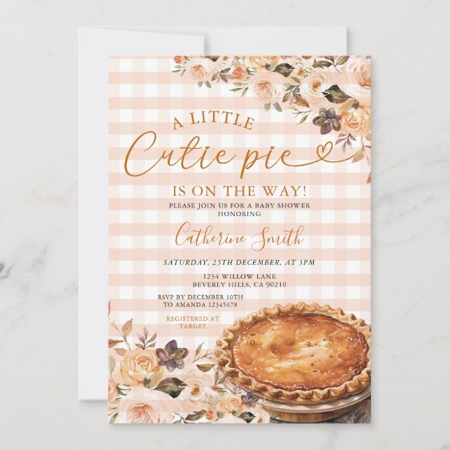 Lite Cutie Paj Baby Shower Gingham Fall Blommigt Inbjudningar (Framsida)