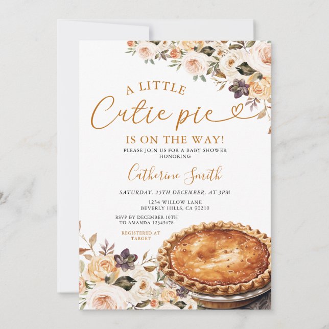 Lite Cutie Paj Baby Shower Pumpkin Fall Blommigt Inbjudningar (Framsida)