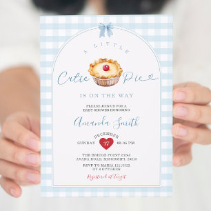 Lite Cutie Paj Blue Gingham Cherry Baby Shower Inbjudningar