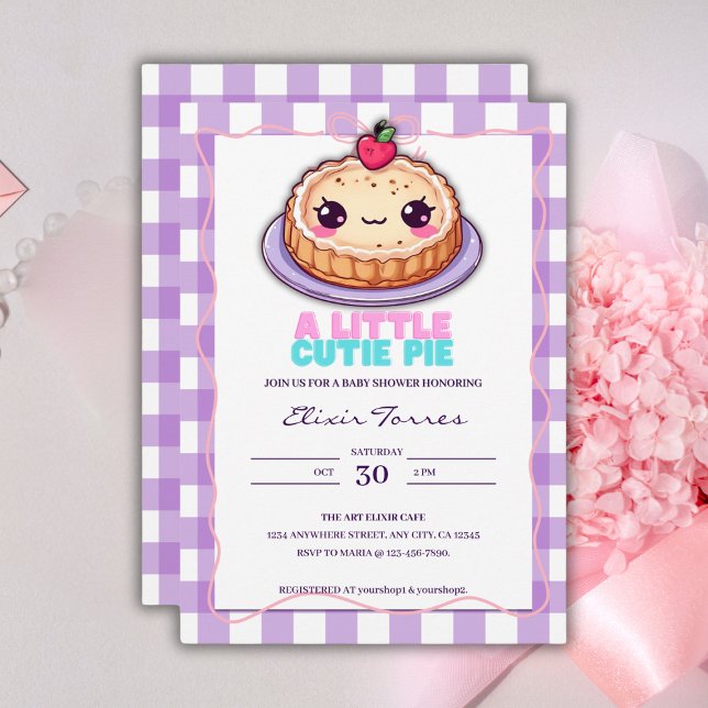 Lite Cutie Paj Kawaii Lila Play Baby Shower Inbjudningar (Skapare uppladdad)