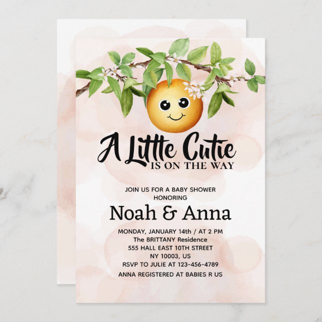 Lite cutik är på väg att få en enkel babydusch inbjudningar (Fram/baksida)