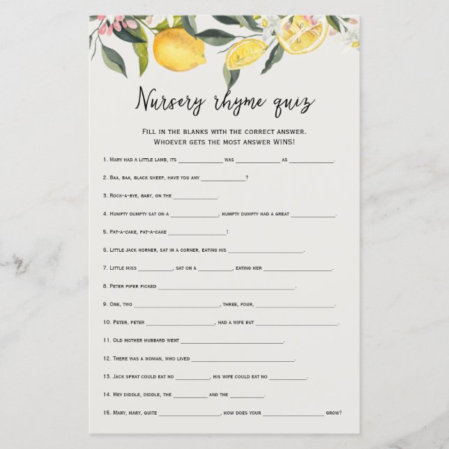 Lite cutisk daghemsplanty rhyme quiz babyduschspel (Framsida)