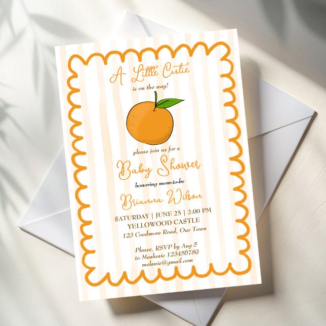 Lite cutisk, vismisk babydusch för citrusfrukter inbjudningar (A little cute whimsical citrus hand drawn border summer fruit baby shower invitation template)
