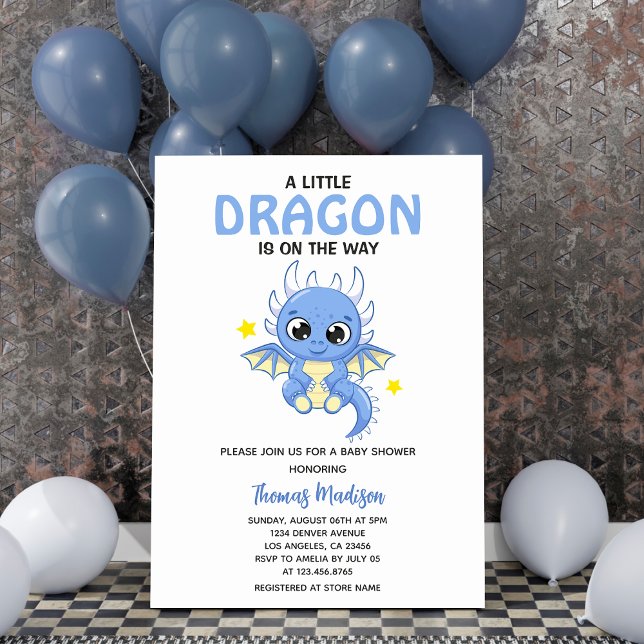Lite dragon Cute Blue Pojke Shower Inbjudningar (Skapare uppladdad)