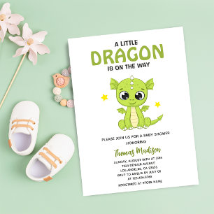 Lite Dragon Cute Grönt Pojke Shower Inbjudningar