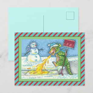 LITE DRAGON SMÄLTER OCH SKYDDA SNÖ, FUNNY CUTE HELG VYKORT