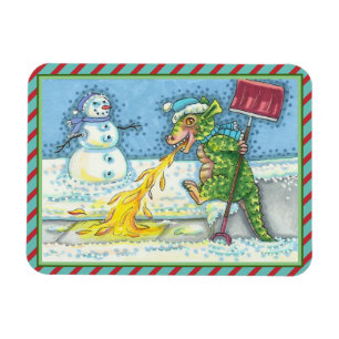 LITE DRAGON SMÄLTER OCH SKYDDA SNÖ, FUNNY CUTE MAGNET