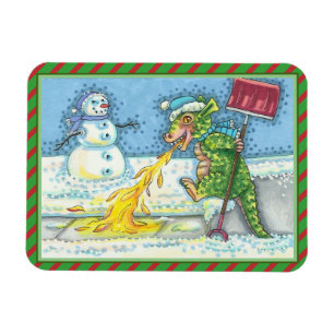 LITE DRAGON SMÄLTER OCH SKYDDA SNÖ, FUNNY CUTE MAGNET