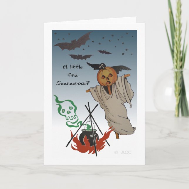 Lite eld, Fågelskrämma? Halloween-kort Kort (Framsida)