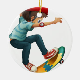 Lite en manskateboarding julgransprydnad keramik
