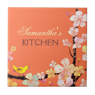 Lite fågel och Sakura blommakök Trivet Deco Kakelplatta