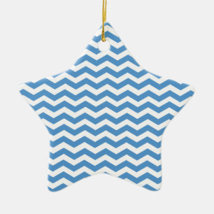 Lite Färg: Vibrant Regatta Blue White Chevron Julgransprydnad Keramik