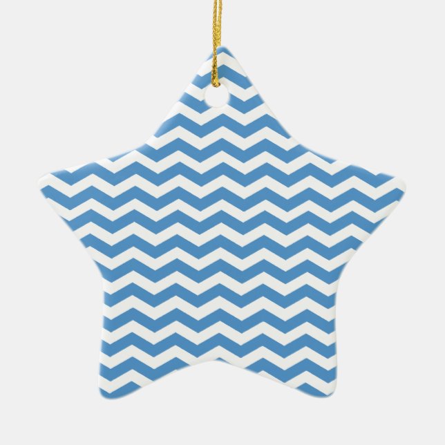 Lite Färg: Vibrant Regatta Blue White Chevron Julgransprydnad Keramik (Framsidan)