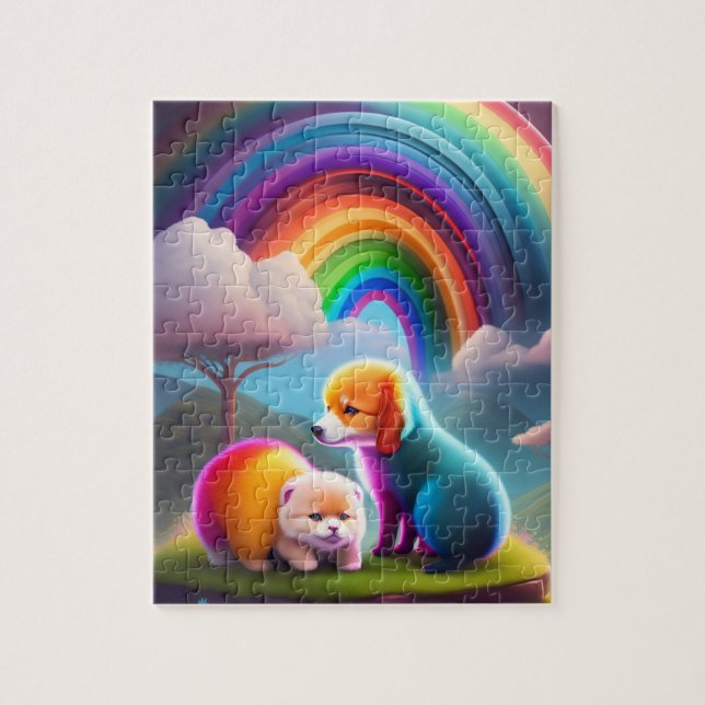 Lite färglöst Hundar i Maguc Forest Pussel (Vertikal)