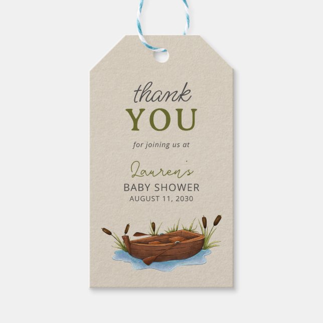 Lite Fisherman Tack Script Baby Shower Presentetikett (Framsidan)